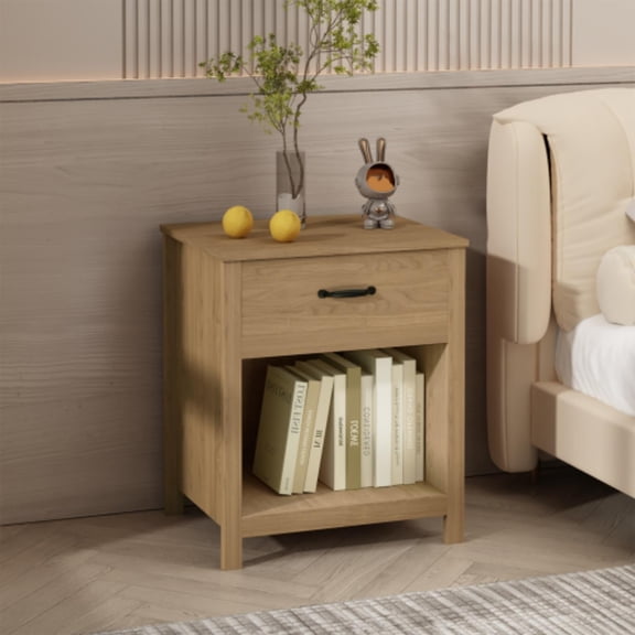 Nightstands, Bedside Tables, Wood Nightstand with One Drawer and Open Shelf, Modern Minimalist Design, Engineered Wood Construction, Compact Size for Bedroom Living Room Apartment, Brown