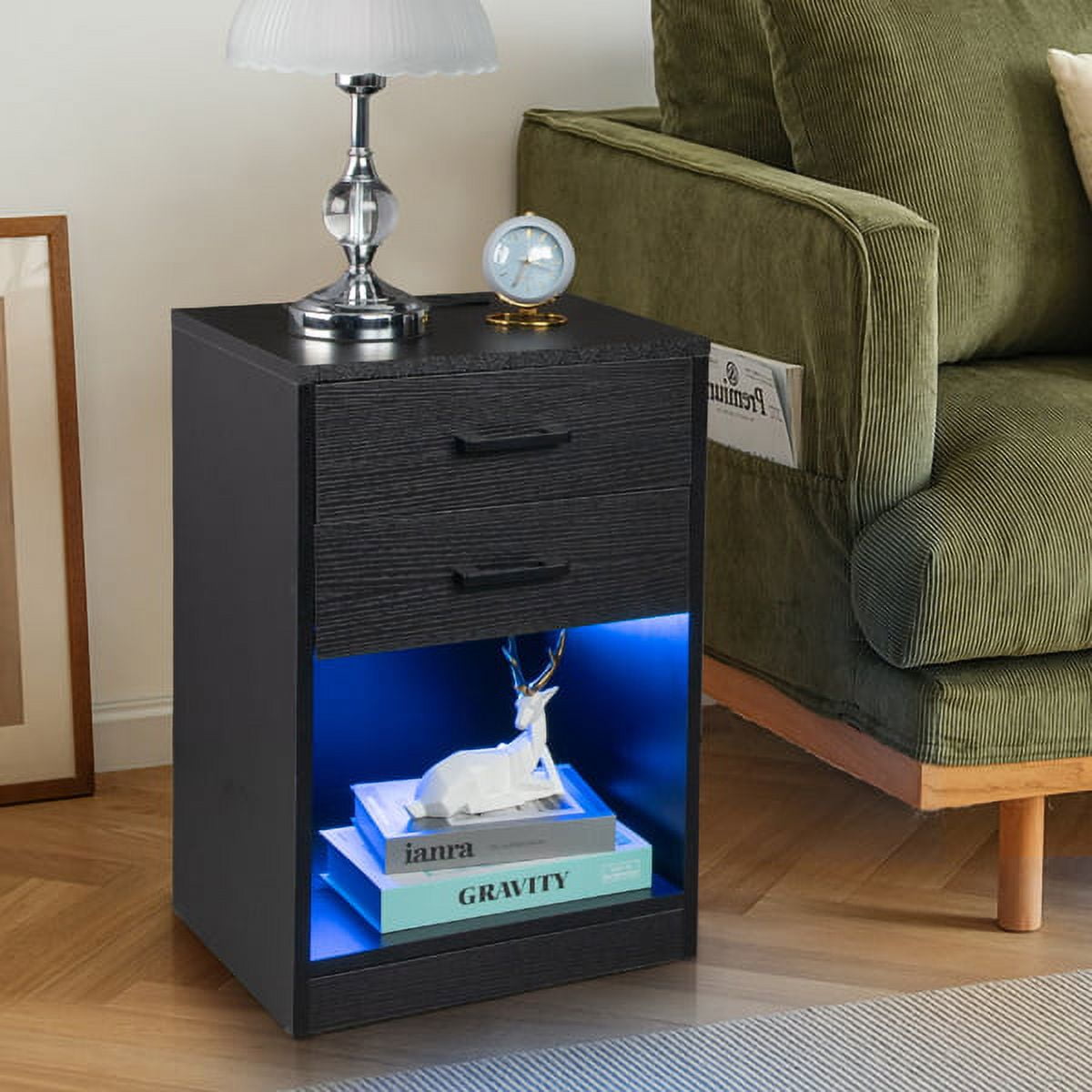 Nightstands Black, Night Stand with Charging Station, Bedside Table