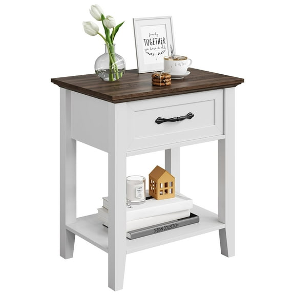 Nightstands, End Table with Drawer, Side Table for Living Room, 2 Tiers Storage Shelves Bedside Table for Study Room, Bedroom, Dorm