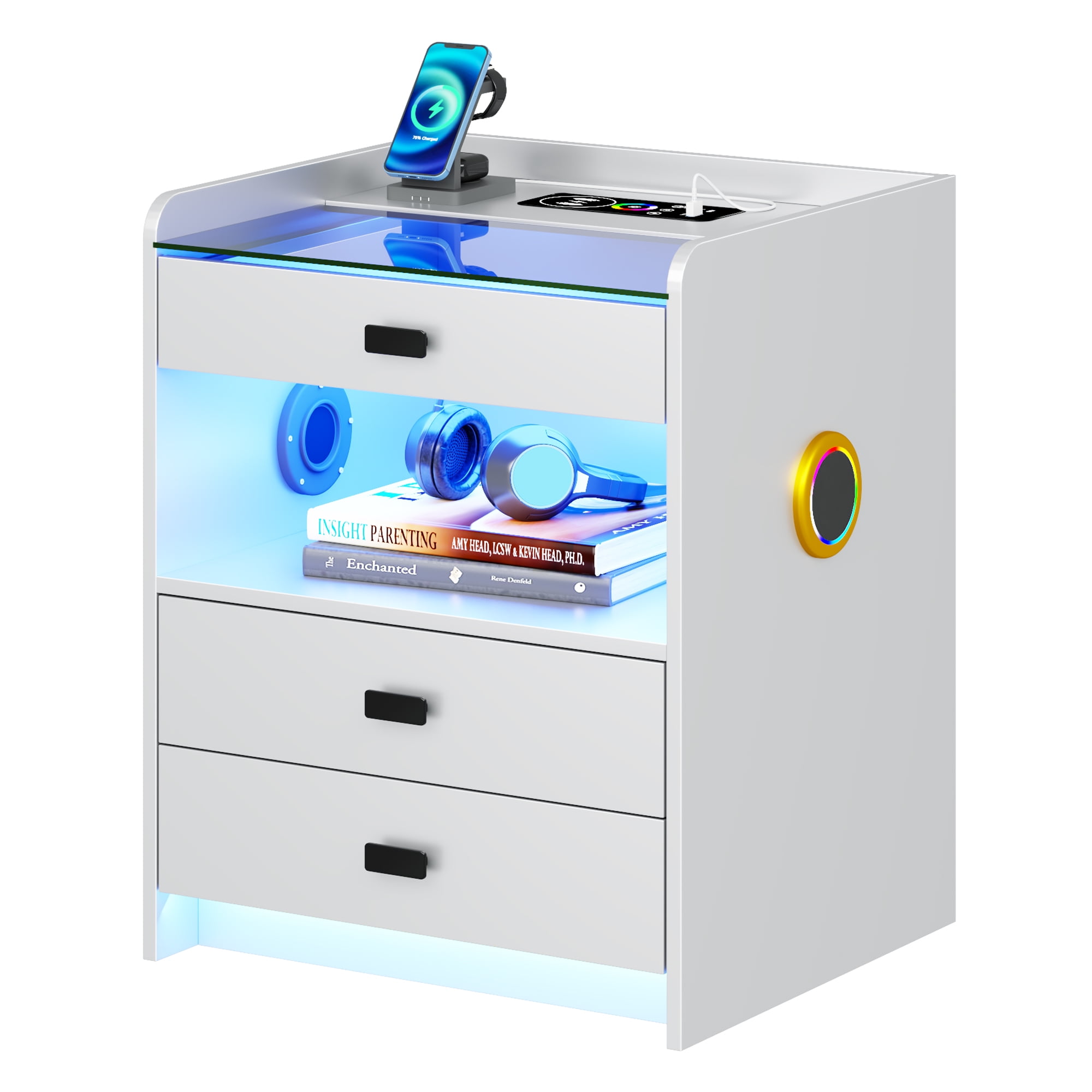 Nightstands with LED Lights, Smart Night Stand with Bluetooth Speakers & Body sensors, Modern