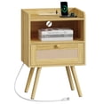 thumbnail image 1 of Amadwell Rattan Nightstands Set of 2, Bedside Tables with Charging Station, Storage Drawers & Solid Wood Feet for Bedroom, 1 of 8