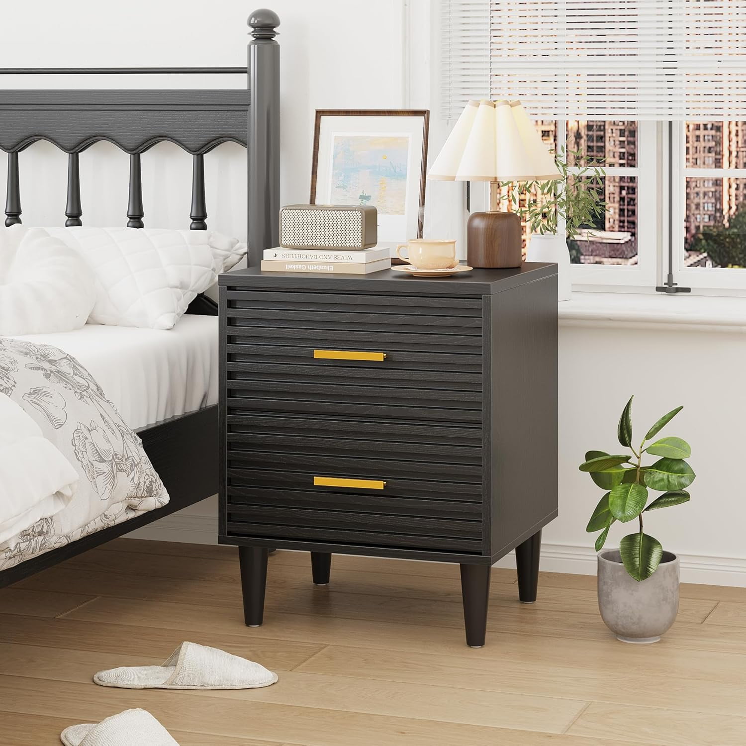 Nightstands, Mid Century Modern Night Stands, Fluted Bedside Table for ...