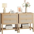 thumbnail image 1 of Nightstands Rattan Night Stand Set of 2, Rattan Night Stand Bedside Table Boho Night Stand with 2 Rattan Drawers, Large Bedside Table Side Table with Open Storage Shelf, Farmhouse Nightstand, 1 of 8