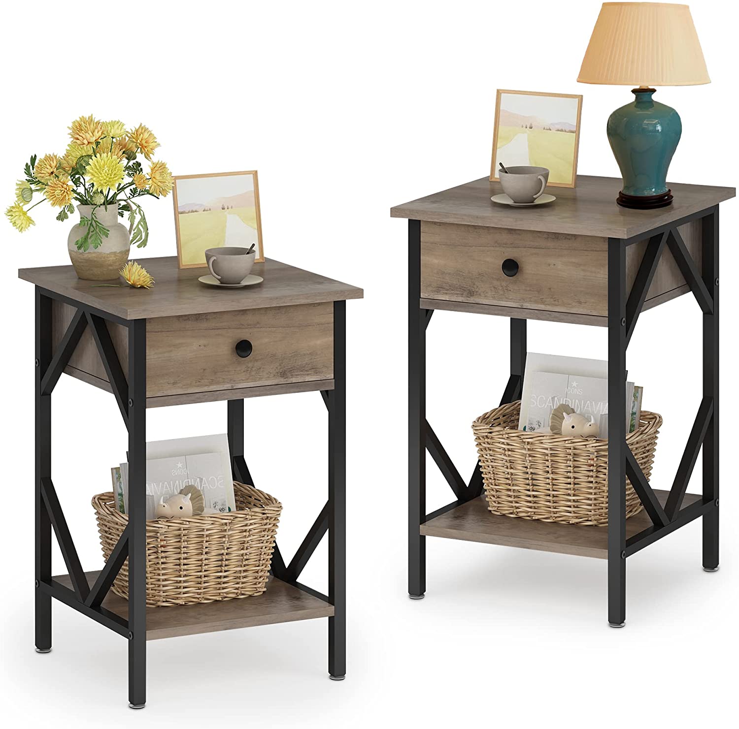 HOSSLLY 2Tier Modern Farmhouse End Table / Side Table / Night Stand