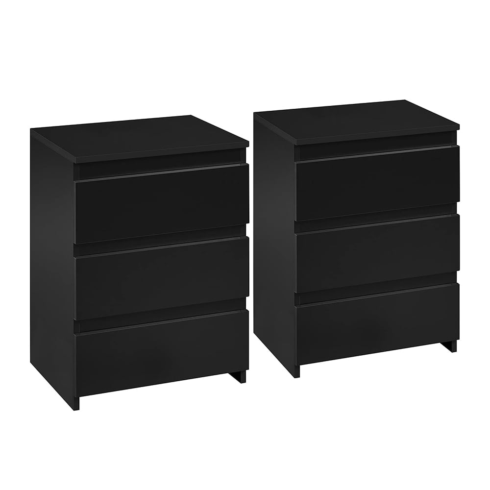 Nightstands Set of 2, Black Bedside Tables with 3 Drawers, Solid Wood ...