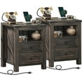 thumbnail image 1 of Nightstands Set of 2 with Charging Station, Farmhouse Night Stand with 2 Drawers and Shelf Storage, Wooden Side End Table, Bedside Cabinet for Bedroom, Living Room, Closet,Office (Dark Drey), 1 of 8