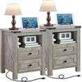 thumbnail image 1 of Nightstands Set of 2 with Charging Station, Farmhouse Night Stand with 2 Drawers and Shelf Storage, Wooden Side End Table, Bedside Cabinet for Bedroom, Living Room, Closet,Office (Grey), 1 of 9