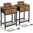 thumbnail image 1 of Nightstands Set of 2 with Charging Station, Night Stand End Table with USB Ports & Outlets, Bedside Table with Fabric Drawer for Bedroom, Rustic Brown, 1 of 14