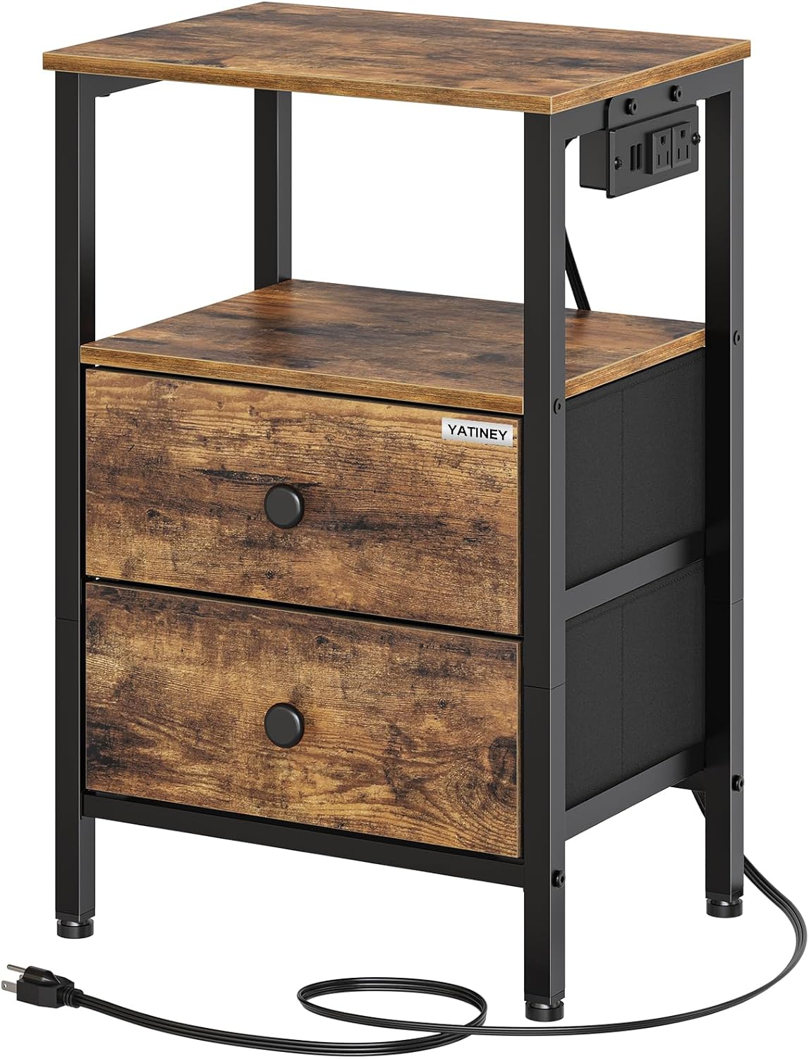 Nightstands Set of 2, Dorm Night Stand with Charging Station, Bedside