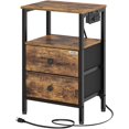 Nightstands Set of 2, Dorm Night Stand with Charging Station, Bedside Tables with 2 NonWoven