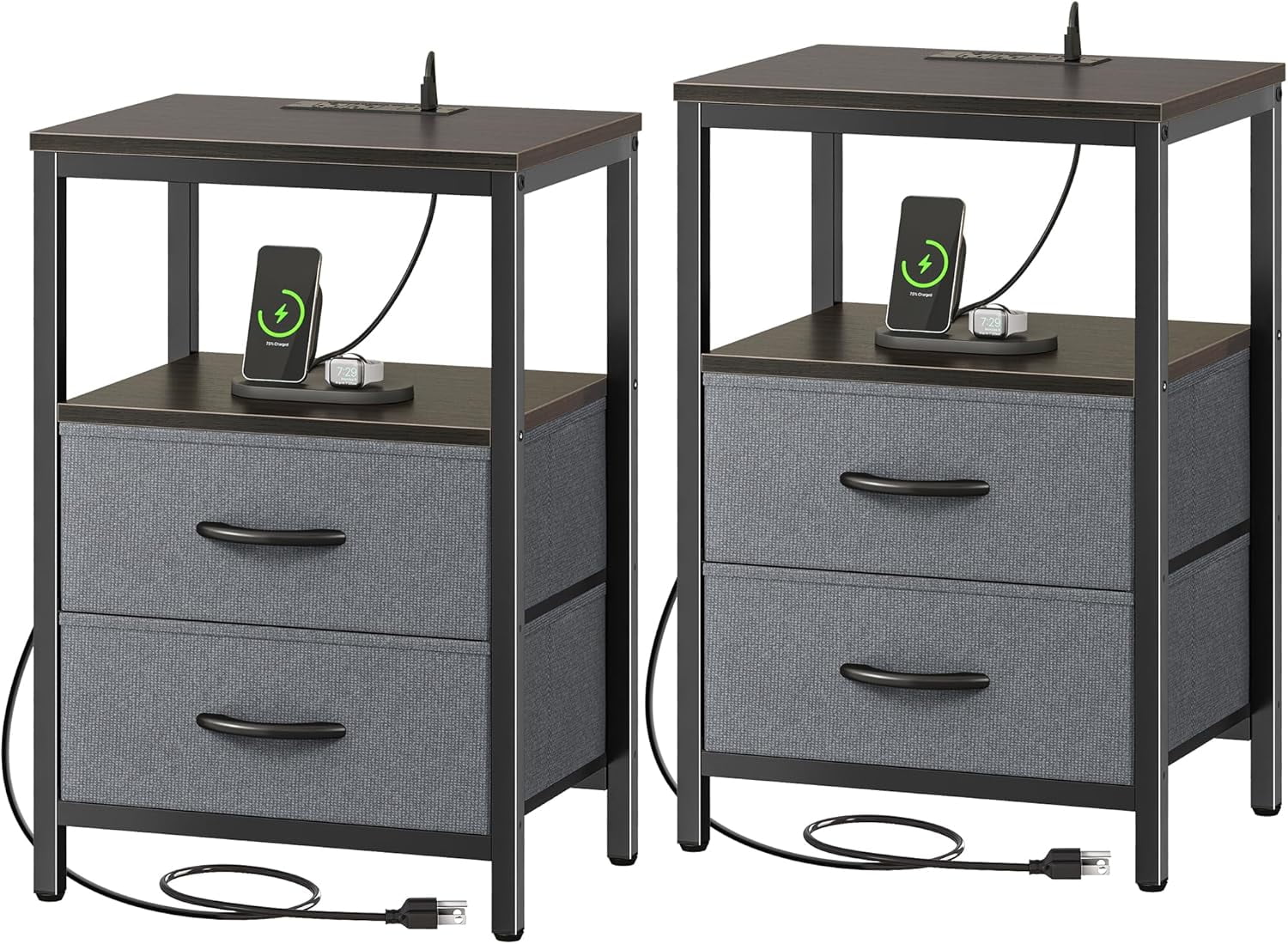 Nightstands Set of 2, End Tables with Charging Station, Side Tables