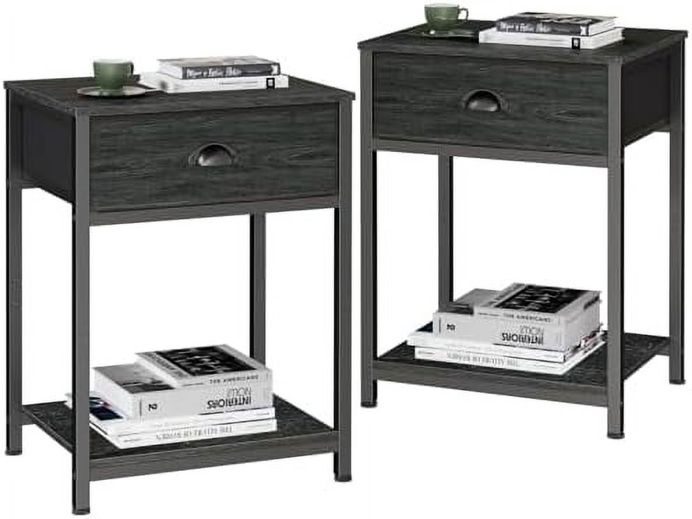 Nightstands Set of 2, Industrial End Table with Fabric Drawer and ...