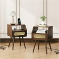 thumbnail image 1 of Nightstands Set of 2,Mid Century Modern Nightstand with Charging Station,Rattan Side Table with Drawer,Boho End Table with Storage,Wood Bedside Tables for Bedroom,Walnut, 1 of 7