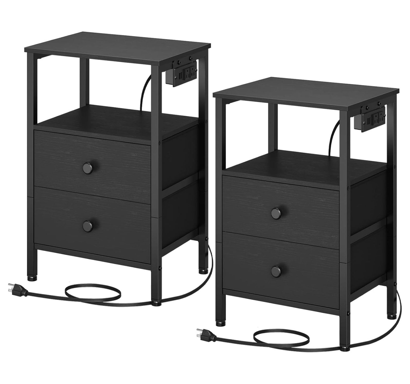 Nightstands Set of 2, Night Stand with Charging Station and USB Ports, Bedside Tables with 2 Non