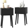 thumbnail image 1 of Nightstands Set of 2, Small Side Table, Bedside Table with Fluted Door, Solid Wood Feet; Modern Mid-Century End Table for Bedroom, Small Space (Black), 1 of 6