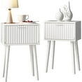 thumbnail image 1 of Nightstands Set of 2, Small Side Table, Bedside Table with Fluted Door, Solid Wood Feet; Modern Mid-Century End Table for Bedroom, Small Space (White), 1 of 13