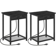 Nightstands Set of 2, with USB Ports and Outlets, 2 Tier Bedside Table, Narrow End Table with Storage Shelf, Side Tables for Bedroom, Living Room, Black