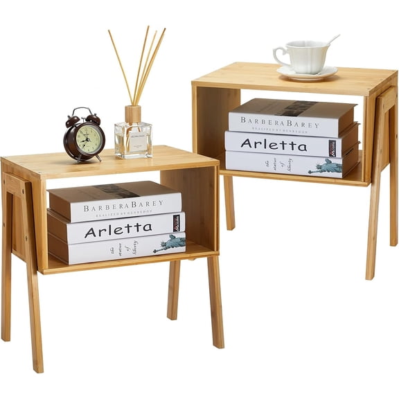 Nightstands Set Of 2 Stackable Bedside Table Night Stands With Storage Shelf Small Bed Side Tables 2-tier End For Bedroom Dorm And Space (natural)