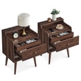 thumbnail image 1 of Nightstands, Set of 2, Bedside Tables with Hidden Drawers, Mid-Century End Tables with Solid Wood Legs, Side Tables for Bedroom, Natural Walnut, 1 of 8