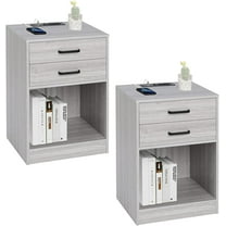 Nightstands Set of 2,Grey Nightstand with Charging Station & Drawers,Night Stands for Bedrooms Set of 2