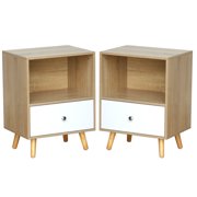 Nightstands Set of 2, Modern Wooden 2-Tier Night Stand with Drawers, Tan Bedside Tables End Table for Bedroom Living Room Closet 1 Drawers