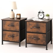 Nightstands Set of 2 with 2 Fabric Drawers, Small Bedside Tables for Bedroom, Closet, Dorm, End Side Table with Storage, Rustic Brown