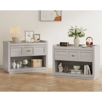 Nightstands Set of 2 with Drawer Storage, 31" Wide Large Night Stand Farmhouse Bed Side Table with Round Corners for Bedroom, Grey White Oak