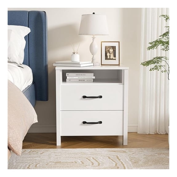 Nightstands with 2 Drawers, Bedroom Bedside Table, Modern End Table with Metal Handle