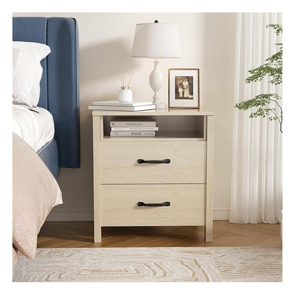Nightstands with 2 Drawers, Bedside Table - Engineered Wood End Table with Metal Handles, Small Bedroom Nightstand for Living Room, Apartment