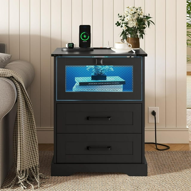 Nightstands with USB Ports & Power Outlets,Modern End Side Table with 2