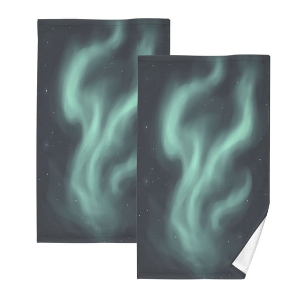 Nighttime Aurora Pattern Set of 2 Pure Cotton Towels, 16'' x 28'', Highly Absorbent and Soft