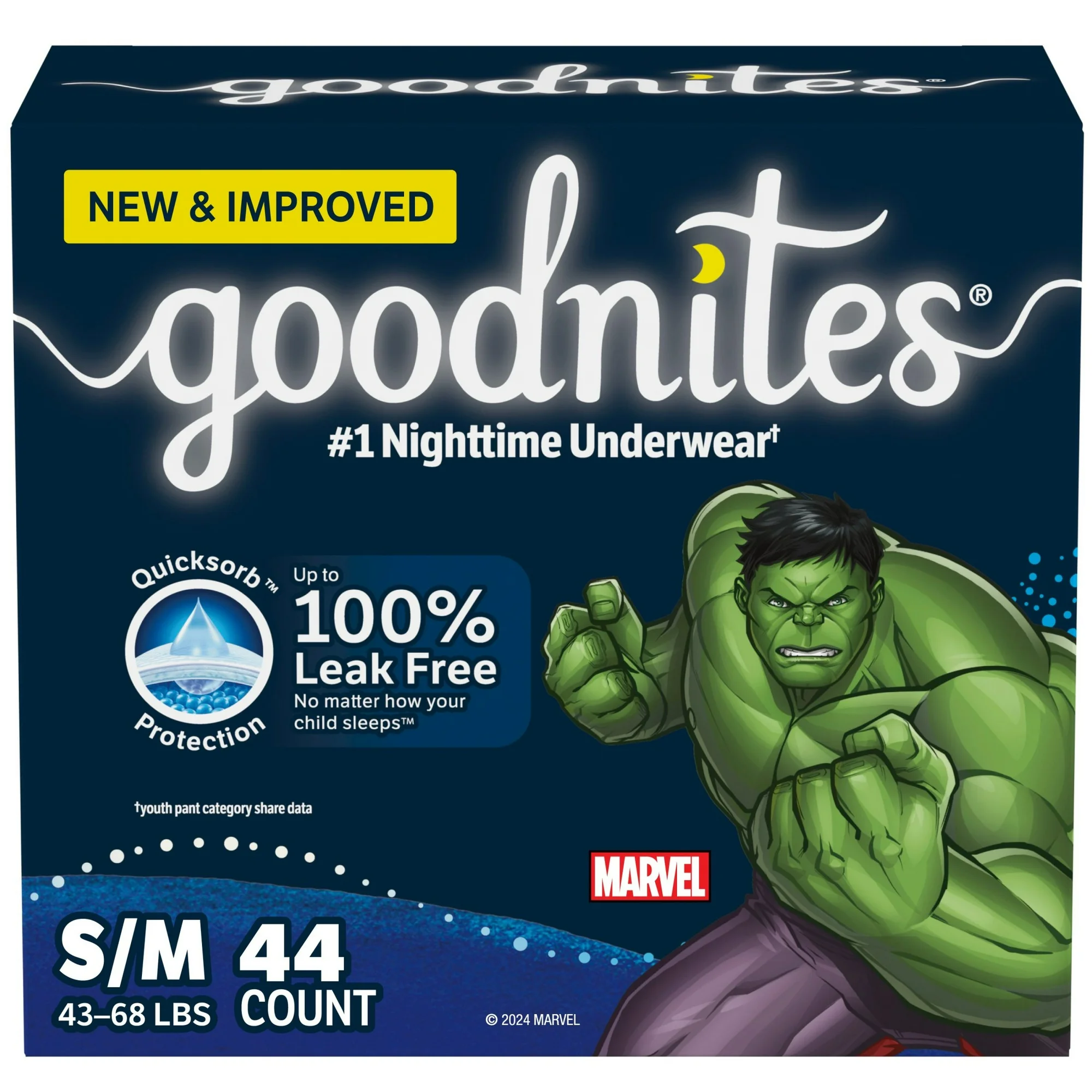 Nighttime Bedwetting Underwear for Boys, S/M, 44 Ct