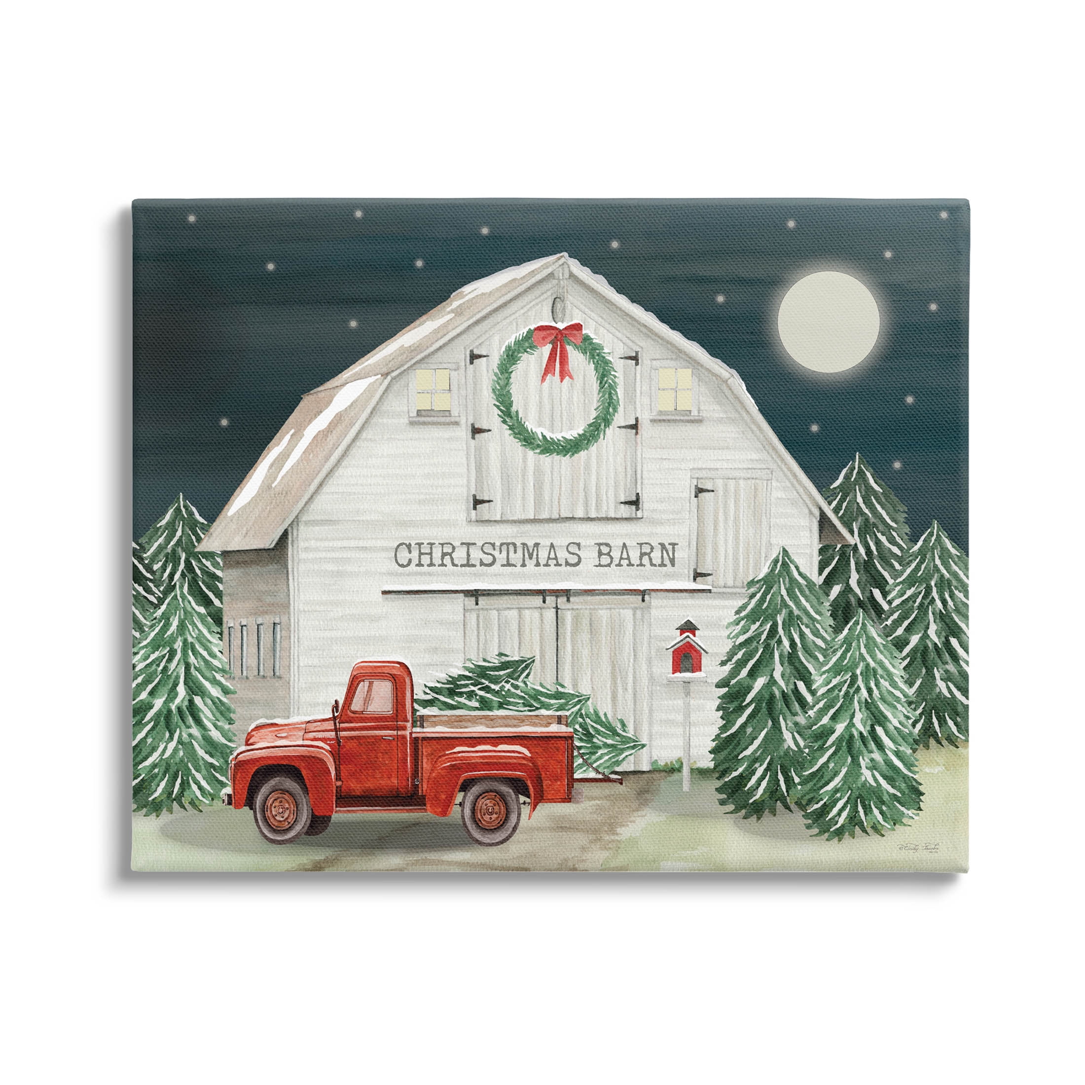 Nighttime Christmas Barn Farm Holiday Graphic Art Gallery Wrapped Canvas Print Wall Art