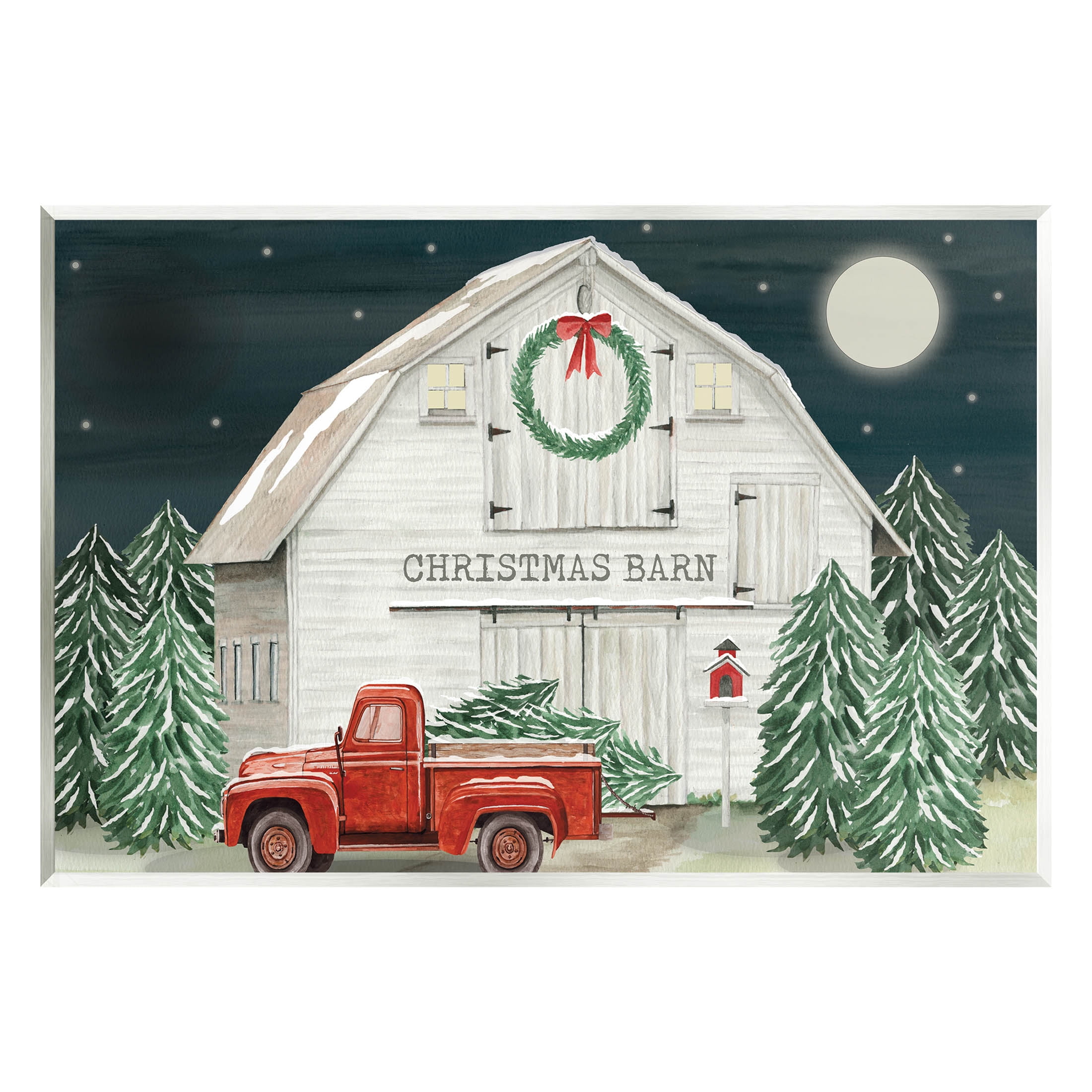 Nighttime Christmas Barn Farm Holiday Graphic Art Unframed Art Print Wall Art