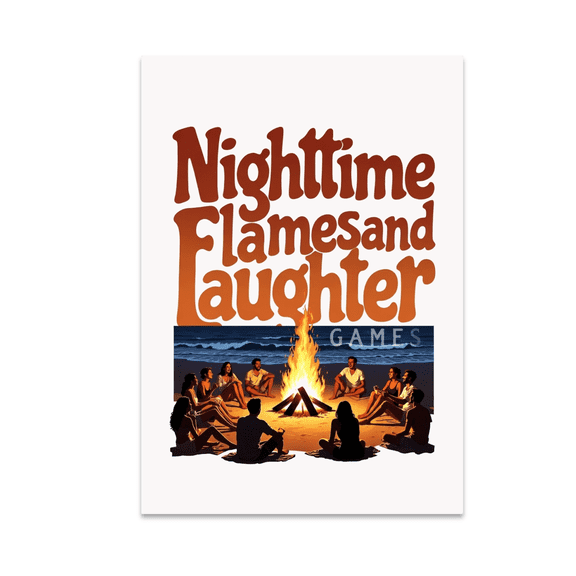 Nighttime Flames and Laughter Games - Beach Bonfire Enthusiast - 13x19 Poster Print