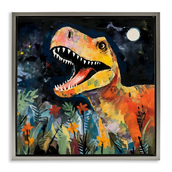 Stupell Industries Nighttime Hunt Dinosaur Gray Framed Floater Canvas Wall Art, design by Creative Studio, 25 x 25