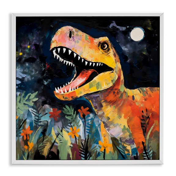 Stupell Industries Nighttime Hunt Dinosaur White Framed Giclee Art, design by Creative Studio, 17 x 17