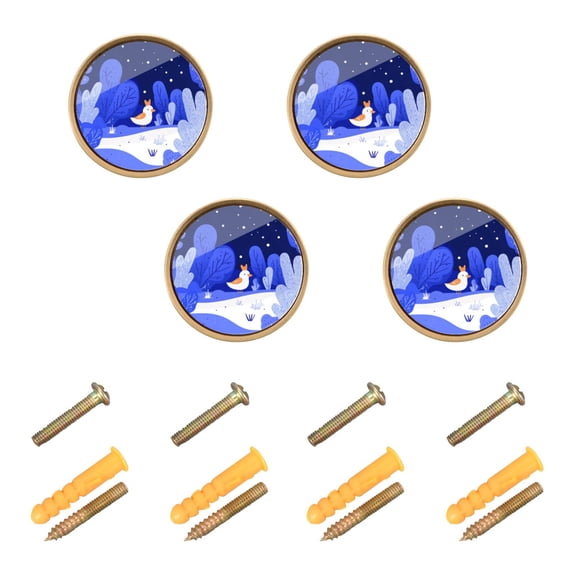 Nighttime Landscape with Duck Cabinet Furniture Knobs Drawer Metal Pulls 1.26in Acrylic Zinc Alloy Dual Screw Set