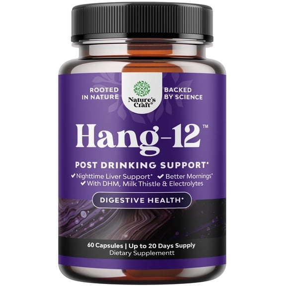 Natures Craft Hang-12 DHM Liver Supplement for Rehydration and Post-Drinking Support, 60 Capsules