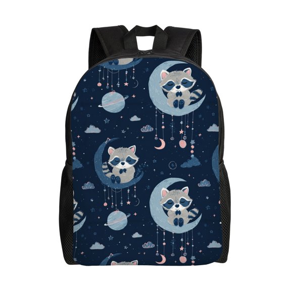 Nighttime Raccoon Scene Backpack with 15 Inch Laptop Compartment,Water-Resistant Daypack, Large Capacity Backpack with Adjustable Breathable Shoulder Straps for Daily Use Travel Gym