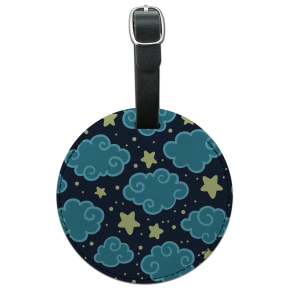 Nighttime Sky with Clouds and Stars Pattern Round Leather Luggage Card Suitcase Carry-On ID Tag