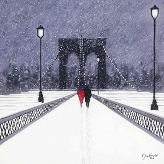 Nighttime Stroll Across Brooklyn Bridge - New York Canvas Art - Jon Barker (24 x 24)