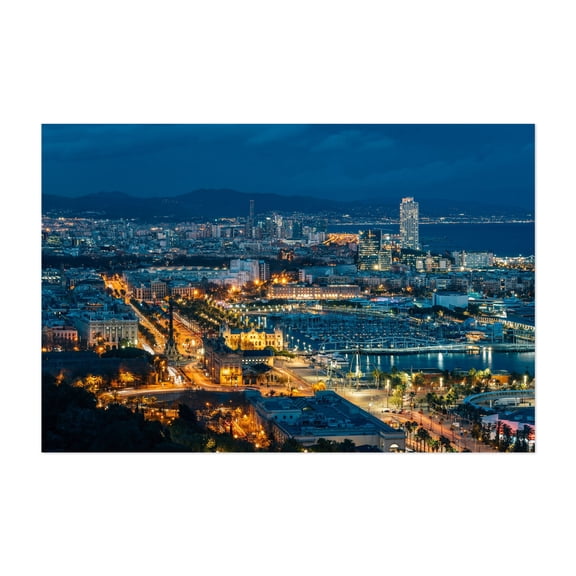 Nighttime in Barcelona 01 - Barcelona Catalonia Spain Photography Unframed Wall Art Print 20 x 30 inches