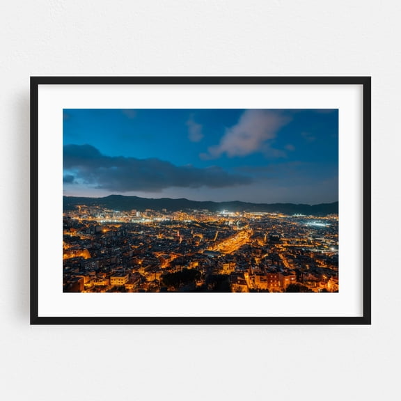 Nighttime in Barcelona 02 - Barcelona Catalonia Spain Photography Black Framed Wall Art Print 16 x 24 inches