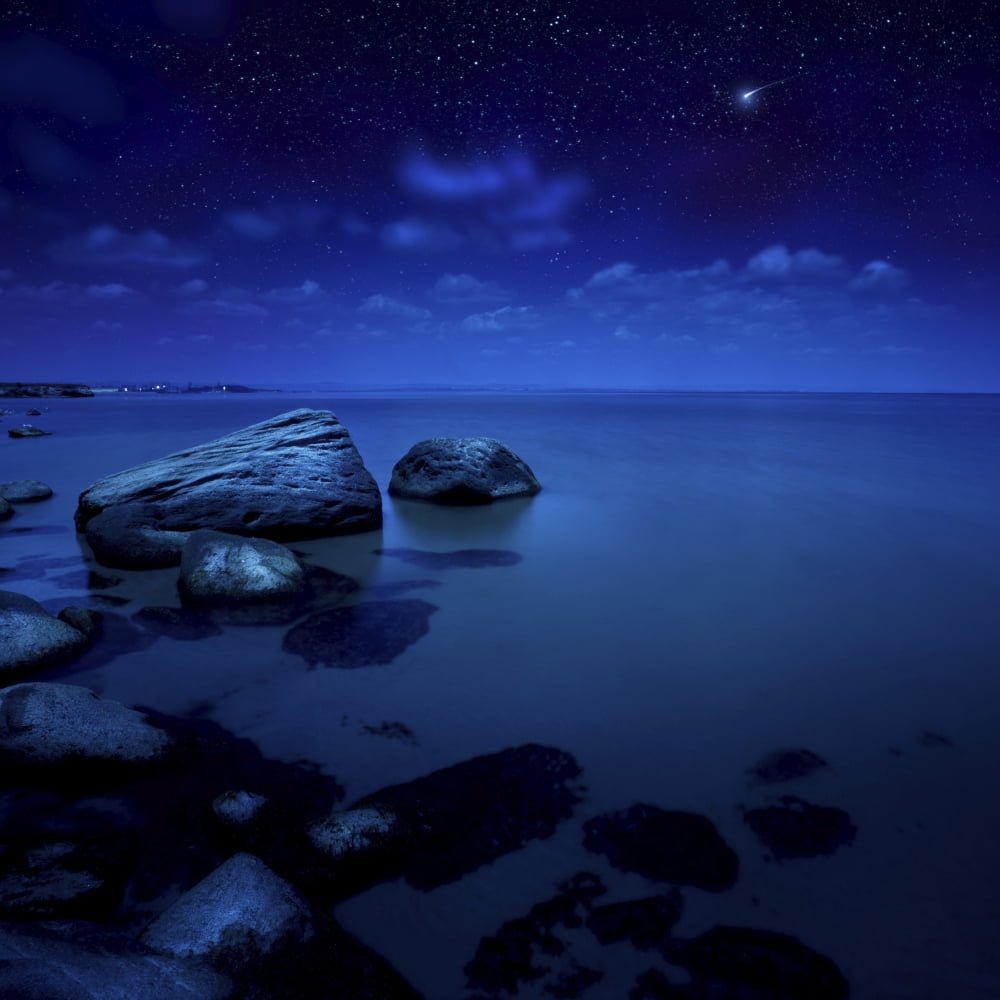 Nighttime photo of sea and starry sky Burgas region Bulgaria Canvas Art - Evgeny KuklevStocktrek Images (29 x 29)