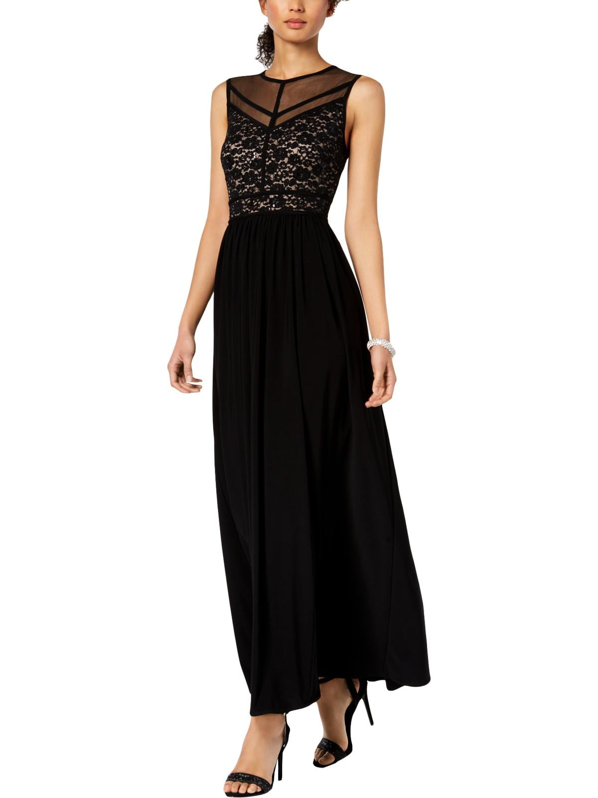 Nightway plunging illusion velvet gown hotsell