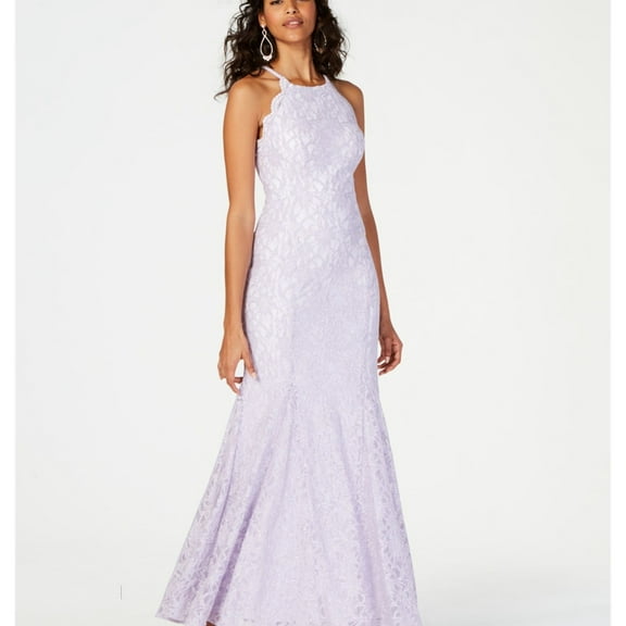 Nightway Womens Glitter And Lace Halter Cocktail Dress, Purple, 10