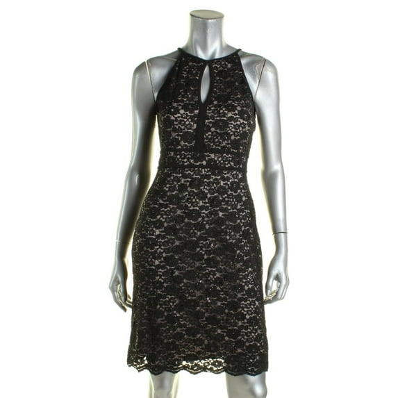 NIGHTWAY Womens Black Lace Floral Sleeveless Keyhole Above The Knee Sheath Cocktail Dress Size: 10