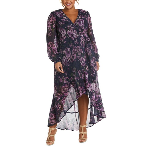 Nightway Womens Plus Size Printed High-Low Dress, Purple/18W