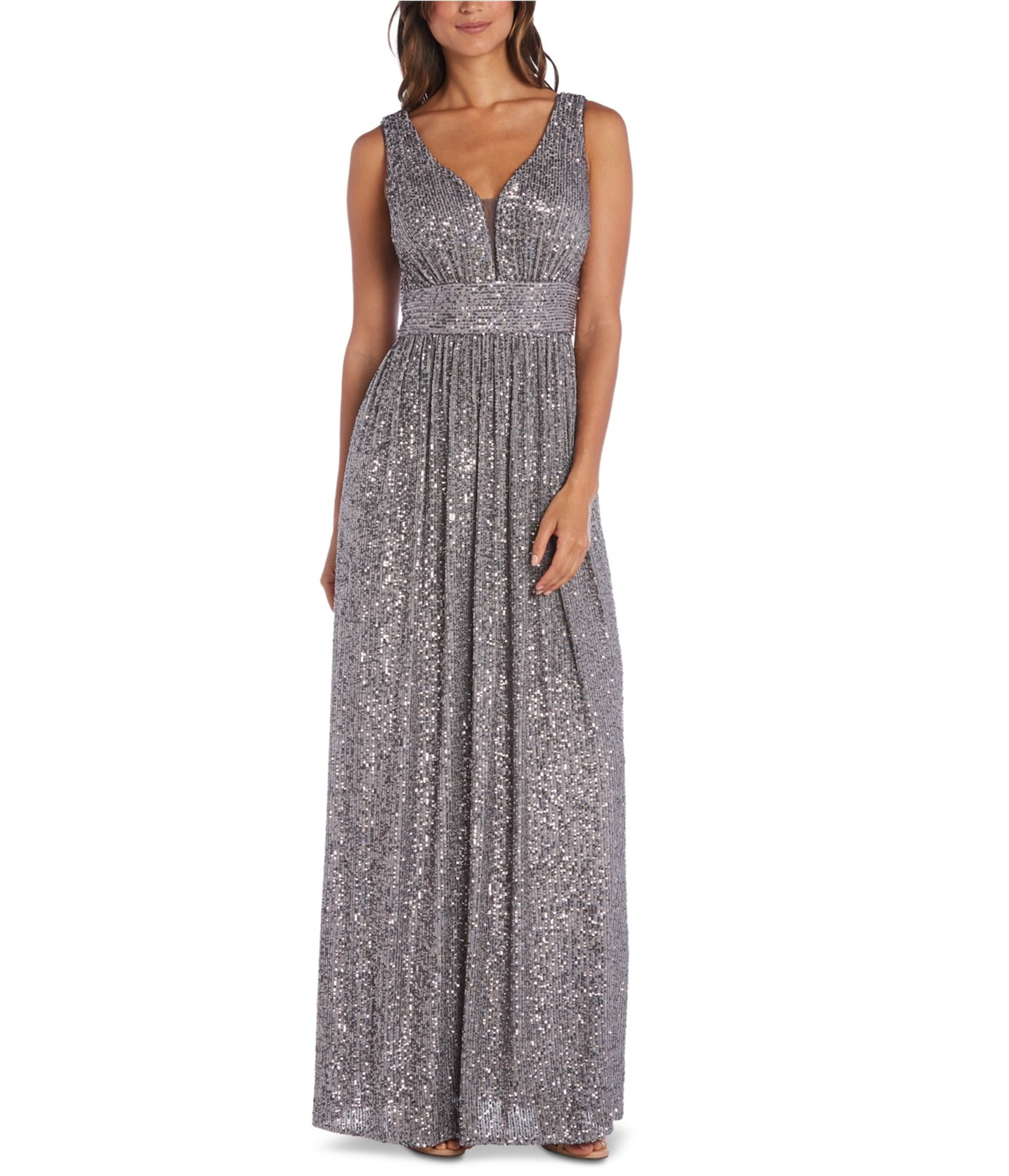 Womens Sequin Gown Dress, silver, 8